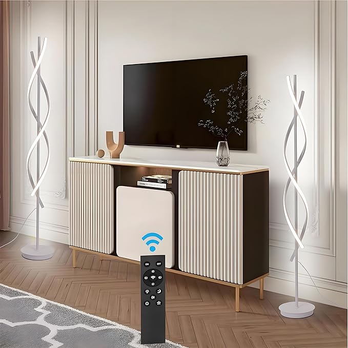NKU Unique Spiral Floor Lamp 3 Color Dimmable with Remote, 63in Modern Creative White Standing Tall Lamp for Living Room Bedroom Office