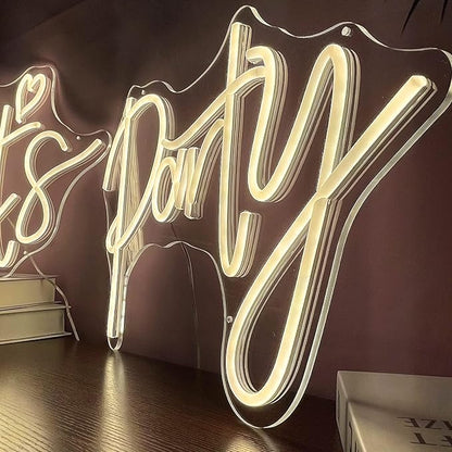 Super Large Let's Party Neon Sign for Bedroom Wall Super Neon Sign for Wall Decor for Bachelorette Party, Engagement Party, Birthday Party,Wedding Party Warm White