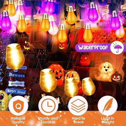 Mudder 60 Pack Light Bulbs 1w Replacement LED Light Bulbs S14 Shatterproof Waterproof String Lights Outdoor Indoor LED Lights Patio Bulb, E26 110v Regular Base(Purple and Orange,60 Pack)