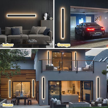 2-Pack Outdoor Wall Lights, 47.2inch Long Wall Sconce Modern Porch Light, Black Exterior Sconce Light Fixture, IP65 Waterproof Outside Lights for Patio House Garage Porch (3000k)
