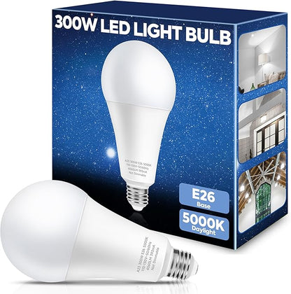 300W Equivalent LED Light Bulb, 4060LM Super Bright A23 LED Bulb, Daylight 5000K, 33W Energy Saving, E26 Medium Base, 120V for Garage, Warehouse, Shop, Supermarket, Non-Dimmable