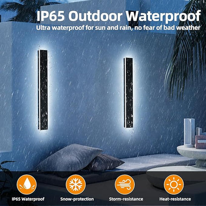 Upgrade Widened 2 Pack 57inch Long Modern Outdoor Wall Lighting, Dimmable 3000K-6000K, IP65 Waterproof Exterior Wall Sconces, Black Linear LED Porch Light for House, Yard, Garden with Remote Control