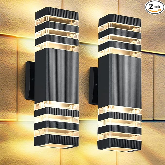 DASTOR 2 Pack Outdoor Wall Lights, Modern Outdoor Light Fixture Wall Mount Outside Lights for House, Waterproof Aluminum Up and Down Exterior Lights for Porch Patio Garage