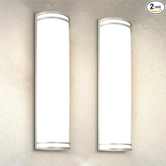 ASD 24 Inch LED Outdoor & Indoor Wall Mount Light Fixture - Brushed Nickel Modern Wall Sconce Lighting - 25W 120-277V 3000K 4000K 5000K Dimmable Exterior Lights - Front Door, Patio - ETL, 2 Pack