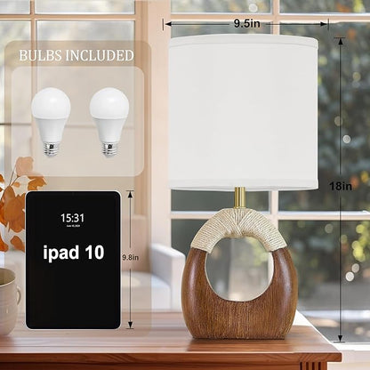 Table Lamp for Bedroom Set of 2 - Bedside Table Lamps with Adjustable Color Temperatures - Boho Rattan Lamps for Night Stands Small Farmhouse Living Room Lamp for Reading Bulbs Included