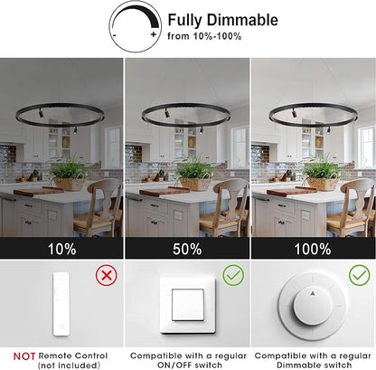 Modern LED Chandelier 1-Ring Circular 6000K 36W Dimmable Black Pendant Light with Adjustable Spotlights for Living Room, Dining Room, Kitchen, Bedroom, Foyer, Restaurant, Hotel, Bar