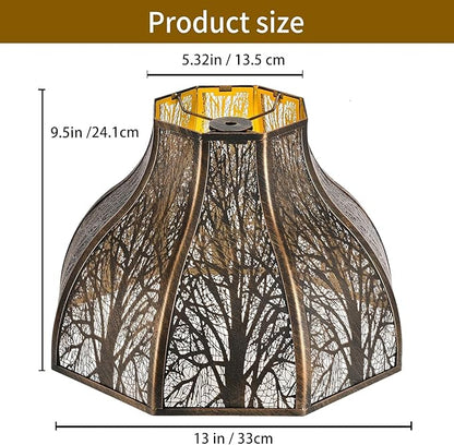 Etched Forest Large Metal Lampshade 5.32 X 13 X 9.5 Inch 8-Petal Lotus Shape Fits for Floor Lamp Table Lamp for Living Room Bedroom(Bronze Gold), Spider Fitter Lamp Shade