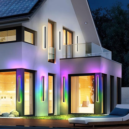 2 Pack Outdoor RGB Long Wall Lights, 47.2inch Wall Lights RGB/Warm/White Dimmable Modern Led Wall Lighting, Ip65 Waterproof Wall Sconce with Remote APP Control for Outdoor/Indoor Party Gathering