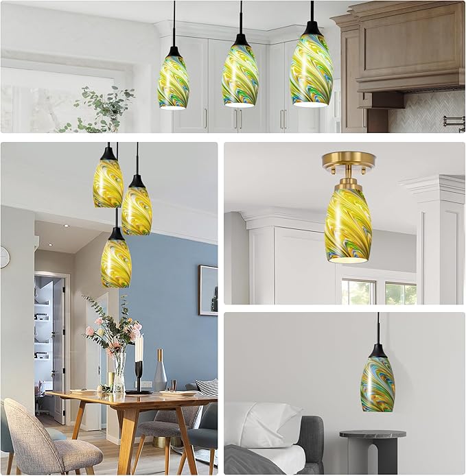 Glass Pendant Lamp Shade 4.72" Colorful Art Glass Chandeliers Cover 1-Pack Mini Oval Light Shade Replacement Shade Only Light Fixtures for Kitchen Island Dining Room,Foyer,Hallway