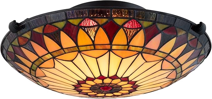 Kira Home Mateo 16" 2-Light Tiffany Glass Flush Mount Ceiling Light, Black Finish