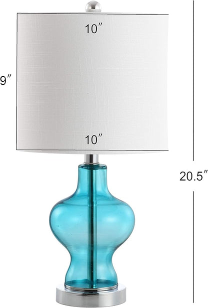 JONATHAN Y JYL4036A 20.5" Modern Glass Table Lamp, Aqua Blue Bedside Lamp for Living Room, Bedroom Nightstand, Coastal End Table Desk Lamp with White Linen Drum Shade, LED Bulb Included