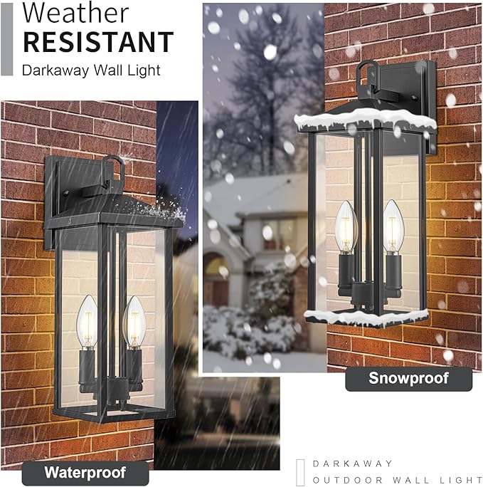 Darkaway Outdoor Wall Lights for House,2pcs Exterior Lighting Fixtures Wall Mount Porch Lights Waterproof Outdoor Sconce Lights with Clear Glass for Patio Hallway Garage E12 Socket