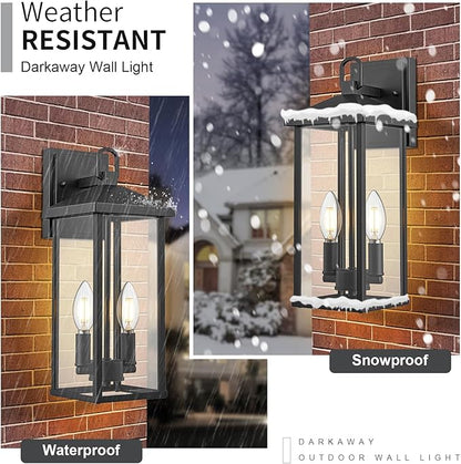 Darkaway Outdoor Wall Lights for House,2pcs Exterior Lighting Fixtures Wall Mount Porch Lights Waterproof Outdoor Sconce Lights with Clear Glass for Patio Hallway Garage E12 Socket