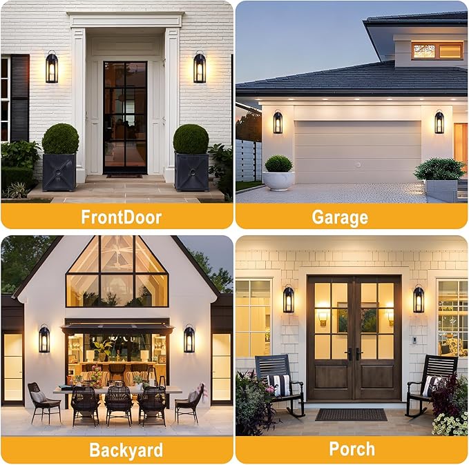 2 Pack Exterior Lighting Fixtures, Outdoor Wall Light with Clear Glass, Black Outside Front Porch Waterproof Sconce Lights Matte Wall Mount Lamp Modern Lanterns for House Patio Door Garage