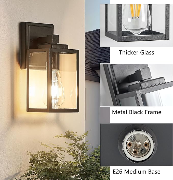 Refice 2-Pack Outdoor Wall Light Fixtures,Waterproof Outdoor Wall Lantern,Wall Mount Exterior Porch Lights, Anti-Rust Outside Lights for Patio, Garage, Doorway, Front Door, Black