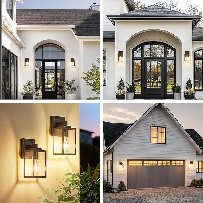 Refice 2-Pack Outdoor Wall Light Fixtures,Waterproof Outdoor Wall Lantern,Wall Mount Exterior Porch Lights, Anti-Rust Outside Lights for Patio, Garage, Doorway, Front Door, Black