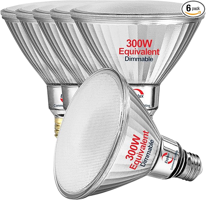 Explux 300 Watt Equivalent PAR38 LED Flood Light Bulbs, Ultra Bright 3500 Lumens, Dimmable, Full-Glass Outdoor Waterproof & Anti-Ageing, 4100K Cool White Spotlight, 6-Pack