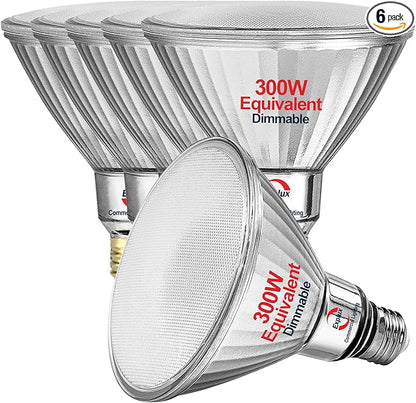 Explux 300 Watt Equivalent PAR38 LED Flood Light Bulbs, Ultra Bright 3500 Lumens, Dimmable, Full-Glass Outdoor Waterproof & Anti-Ageing, 4100K Cool White Spotlight, 6-Pack