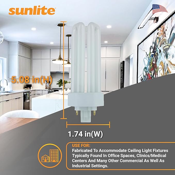 Sunlite PLT26/E/SP Compact Fluorescent Plug-in PLT 4-Pin Triple Tube, 26 Watts, 4-Pin GX24q3 Base, 1800 Lumens, 4100K Cool White, 10 Pack