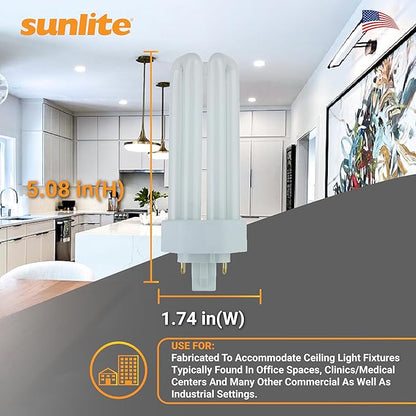 Sunlite PLT26/E/SP Compact Fluorescent Plug-in PLT 4-Pin Triple Tube, 26 Watts, 4-Pin GX24q3 Base, 1800 Lumens, 4100K Cool White, 10 Pack