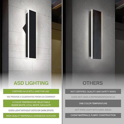 ASD LED 36" Long Wall Mount Light Fixture, Outdoor & Indoor Linear Sconce | 3CCT, Dimmable, Waterproof, Anti-Rust, ETL Listed | 30W 1900LM 3000-5000K 100-277V | Exterior Porch Lighting | Black