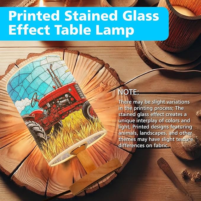 Tractor Table Lamp LED 3-Color Pressed Bedside, Tractor Shade Lamp with Wood Base for Bedroom Living Room Desk Office TL01