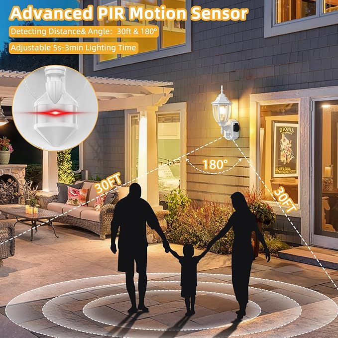 2 Pack Porch Lights with Outlet, Motion Sensor Outdoor Lights, Updated Dusk to Dawn Exterior Lighting Fixtures, Waterproof Anti-Rust Aluminum Outside Light for House Entryway Garage, White