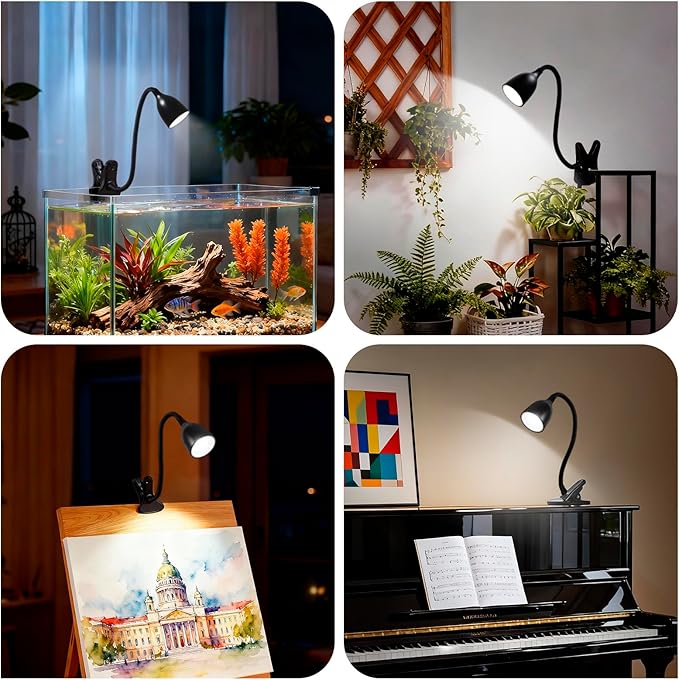 Desk Lamp for Home Office - Clip on Reading Light and Bed Headboard Clamp Lamp, Bedside Gooseneck Table Lamp, Clip on Desk Lamps, Eye-Caring Desk Lamp for College Dorm Room Study Lamp, Black