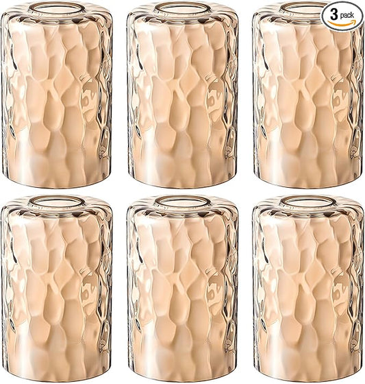 3 Pcs Amber Hammered Glass Shade Replacements for Pendant Light Fixtures Glass Lamp Shade Cover, 1-5/8 Inch Fitter E26 Base, 4"w x 6"h, Replacement Lamp Globe for Chandelier Wall Sconce