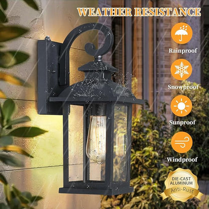 Dusk to Dawn Outdoor Wall Sconce Lights Exterior 2-Pack, 15" Waterproof Black Exterior Lighting Fixtures, Retro Porch Lights Outdoor Garage Lighting Wall Mount Coach Lights for House Garage