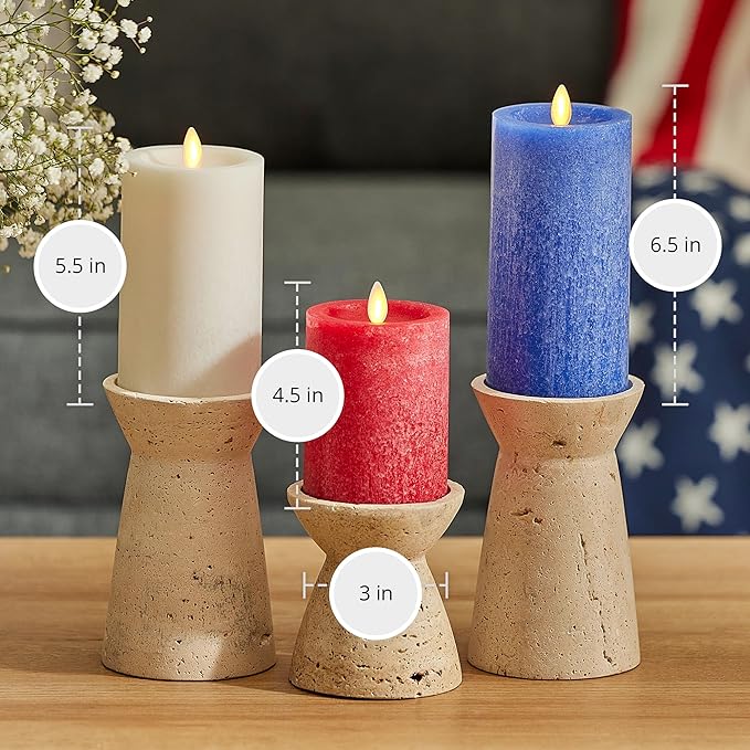 Luminara Red White & Blue Americana Pillar Trio - Set of 3 Flickering Flameless Wax Candles - Battery Operated LED Real Flame Illumination for Patriotic Holiday Decor - Timer - Remote Sold Separately