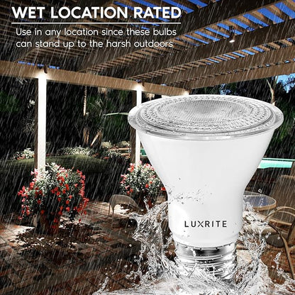 LUXRITE 12 Pack PAR20 LED Bulbs, 50W Equivalent, 3500K Natural White, Dimmable LED Spotlight Bulb, Indoor Outdoor, 7W, 500 Lumens, Wet Rated, E26 Standard Base, UL Listed