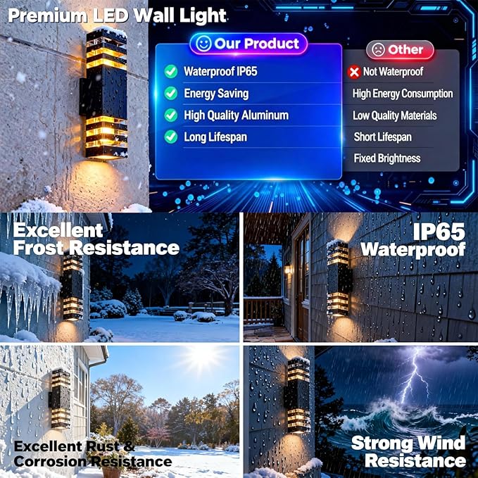2Pack 15inch Outdoor LED Wall Lights,4000K Day White Outdoor 18W Wall Light Aluminum Body Waterproof IP65 led Porch Light for House Patio Garage Garden.(No Sensor)