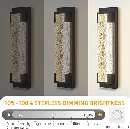 Hyunbae Outdoor Wall Light, 18.9" Large LED Modern Outdoor Wall Sconce, Waterproof Exterior Lighting Fixture with Acrylic Water Ripple Lamp 2700K Outdoor Porch Lights for House, Garage Dimmable