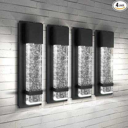 ASD LED 13" Bubble Glass Wall Light Fixture, Outdoor Dusk to Dawn Sconce | 3CCT, Waterproof, Photocell, ETL Listed | 12W 500LM 3000-5000K 120V | Exterior Lantern, Porch Lighting | Black, 4 Pack