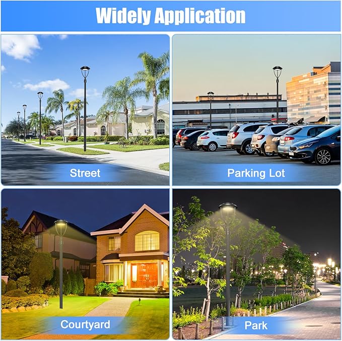 4Pack LED Post Top Light 60W 48W 36W Adjustable with Dusk to Dawn Photocell,9000LM 5000K Outdoor Pole Lights, IP65 Waterproof Outdoor Post Light Fixtures for Garden Yard ETL DLC Listed