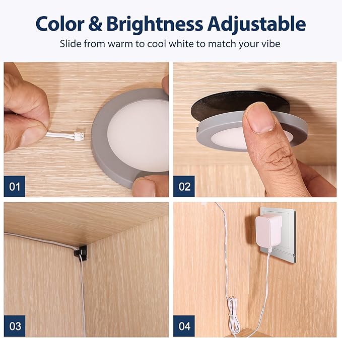 V4light LED Puck Lights, Smart Under Cabinet Lighting with Remote Control, Color Temperature Adjustable, Works with Alexa & Google Home, Plug-in Lights for Kitchen, Counter, Closet, Shelf (6 Pack)