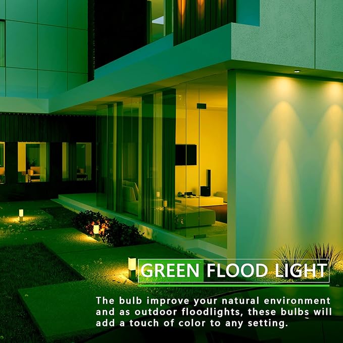 PAR38 Flood Lights Outdoor,Dimmable LED Flood Light Bulbs,20W(Equivalent to 200W),E26 Base,Outdoor Porch,Holiday Lighting,LED Flood Light Bulb for Halloween,Christmas,4 Pack Green