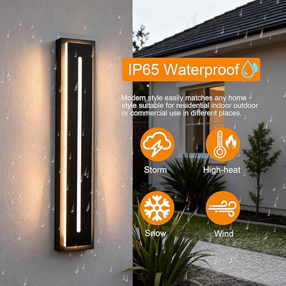 VINLUZ Linear 2 Pack 24inch Outdoor Long Modern LED Wall Light, Waterproof IP65 Warm White Dimmable Led Wall Mount Lighting Fixture Rectangular Wall Sconce with Frosted White Acrylic