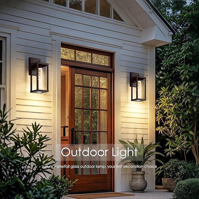 2-Pack Outdoor Wall Lights Fixture, Exterior Waterproof Outdoor Wall Sconces Lantern with Crystal Bubble Glass, Modern Brown Outside Lighting for Porch, House, Patio, Front Door