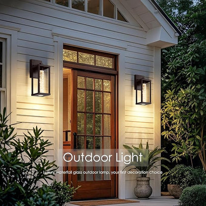 2-Pack Outdoor Wall Lights Fixture, Exterior Waterproof Outdoor Wall Sconces Lantern with Crystal Bubble Glass, Modern Brown Outside Lighting for Porch, House, Patio, Front Door