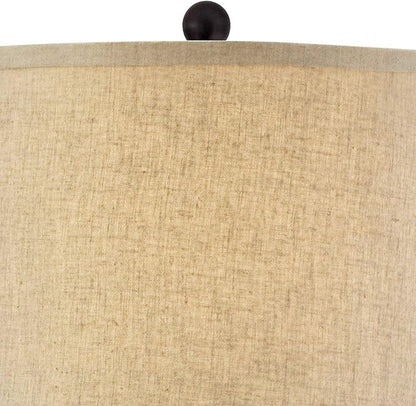 Regency Hill Tropical Natural Cottage Jar Table Lamps 29" Tall Set of 2 Weathered Brown Woven Wicker Beige Linen Fabric Drum Shade Decor for Living Room Bedroom House Bedside Nightstand Home