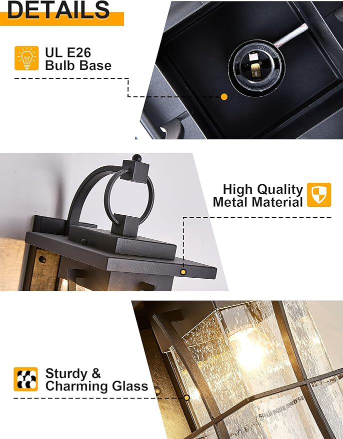 18" H Extra Large Outdoor Wall Sconce Black Large Exterior Wall Lantern Outside House Lamps Waterproof Mission Light Fixtures with Clear Seeded Glass, Perfect for Villa Porch Garage Coach Light