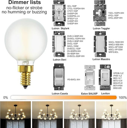 E12 Led G16.5 Bulb 4W,Dimmable E12 Candelabra Bulb 40 Watt,Soft White 3000K,Frosted Glass,Type G Bulbs for Chandelier,Vanity Light Bulbs,400lm,6 Pack