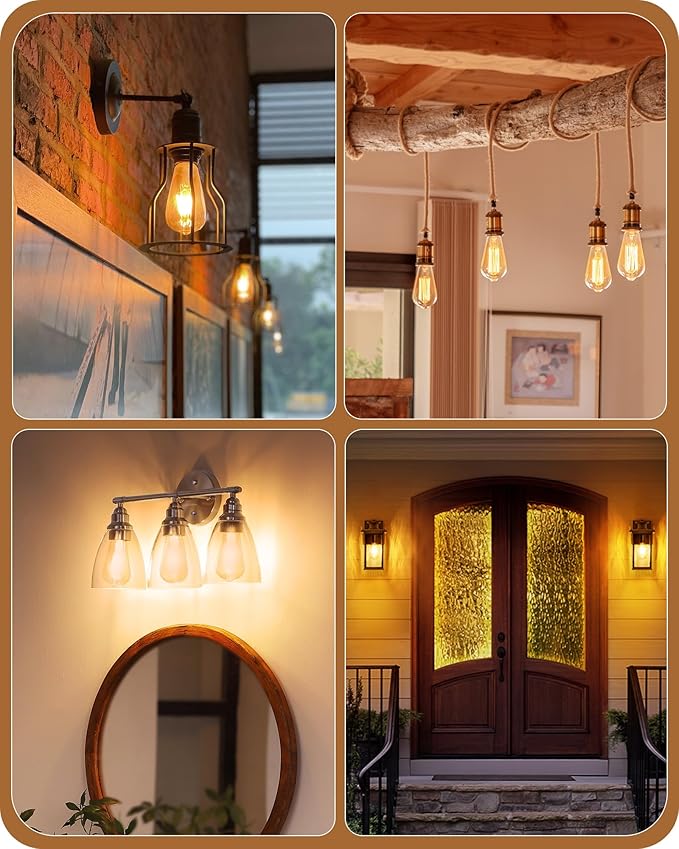 EDISHINE 12 Pack Vintage LED Edison Bulbs 8W Equivalent 60W, ST64 Dimmable Led Light Bulbs, 700LM 2200K Amber Warm Light E26, Decorative Antique LED Filament Bulbs for Home and Commercial, UL Listed