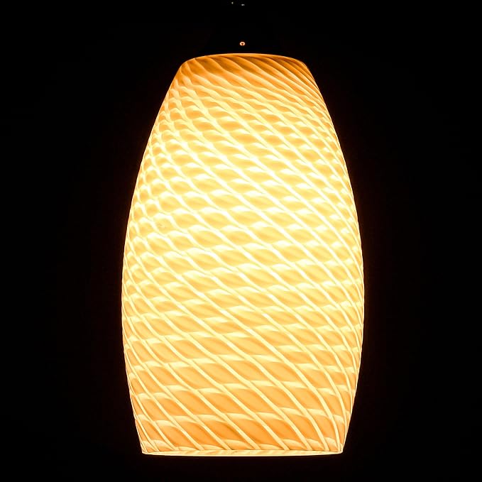 GO&SO 3 Packs Milky-White Ripple Oval Glass Lamp Shades - Hand-Blown Art Glass Pendant Light Fixture, E26 Base, 7.8"H, 1.57" Fitter, Mini Chandelier Replacement Shades Set for Kitchen Dining Room