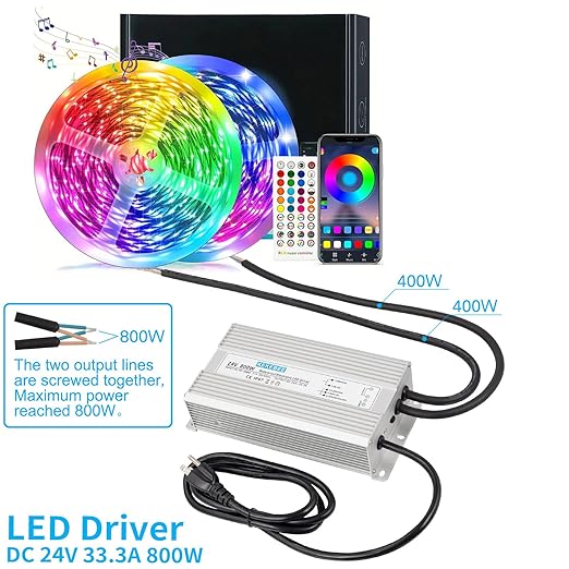 LED Driver 24V800W Waterproof Power Supply 90-130V to 24V33.3A AC to DC Converter IP67 Low Voltage Transformer Suitable for Indoor and Outdoor LED Lighting and Any 24V DC Device