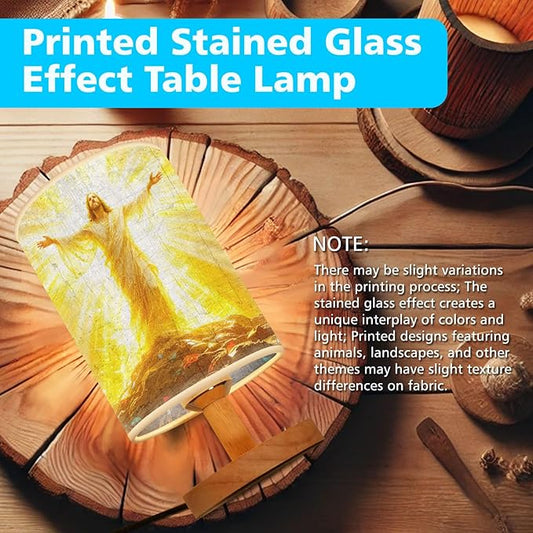 The Resurrection of Jesus Table Lamp LED 3-Color Pressed Bedside, The Resurrection of Jesus Shade Lamp with Wood Base for Bedroom Living Room Desk Office TL01