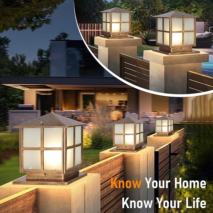 SLAWA Outdoor Post Lights Fixture, Modern Yard Entry Outdoor Column Lights with Aluminum Housing, Patio Pillar Lights Outdoor with Tempered Glass, IP65 Waterproof
