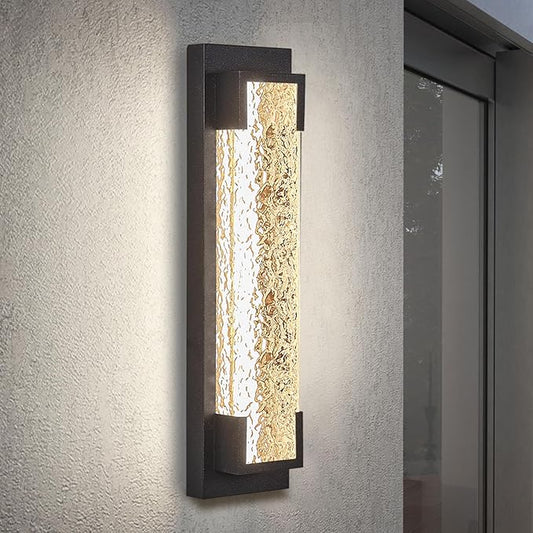 Hyunbae Outdoor Wall Light, 18.9" Large LED Modern Outdoor Wall Sconce, Waterproof Exterior Lighting Fixture with Acrylic Water Ripple Lamp 2700K Outdoor Porch Lights for House, Garage Dimmable